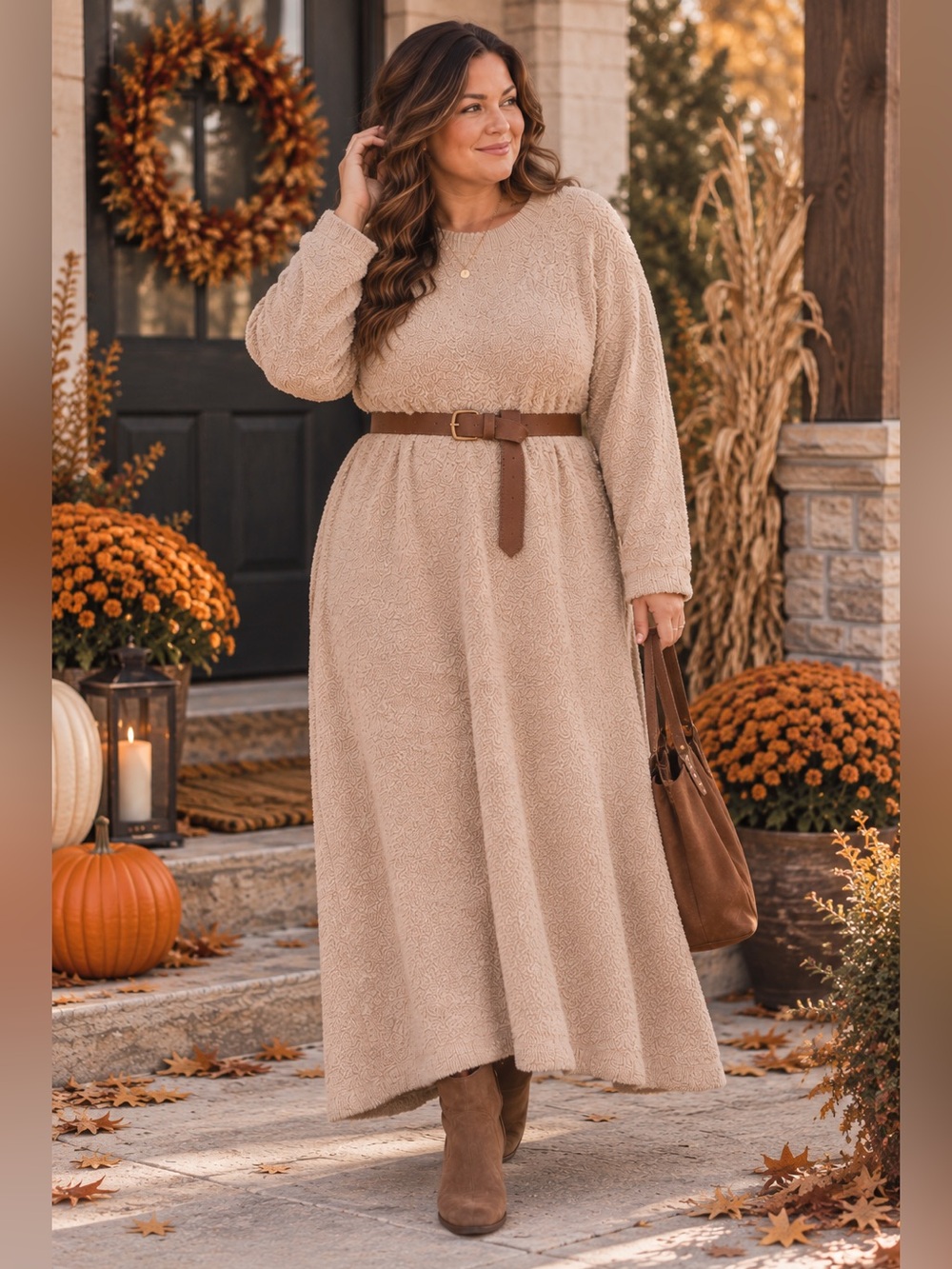 Smash + Tess Long Sleeve Maxi Dress in Blush Beige